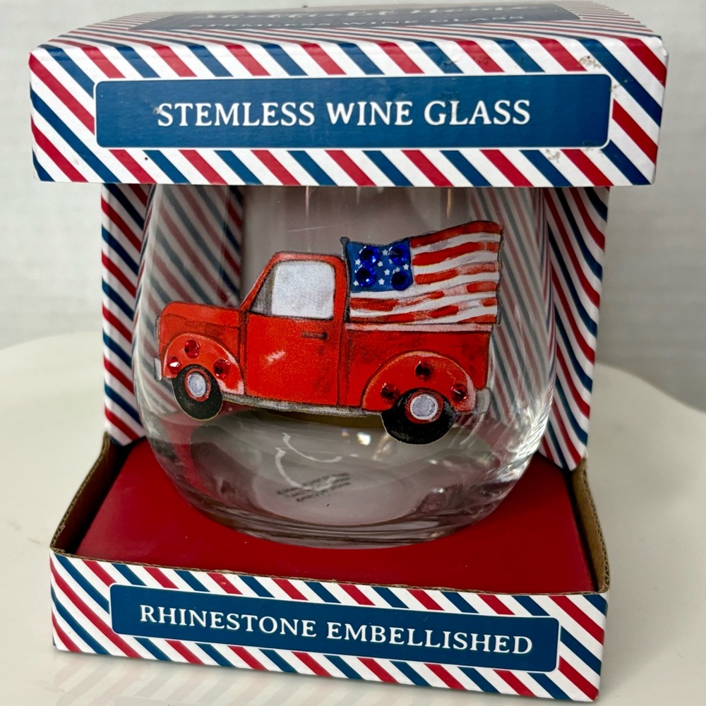Sheffield Home Patriotic Pickup Rhinestone Embellished Wine Glass NEW IN BOX